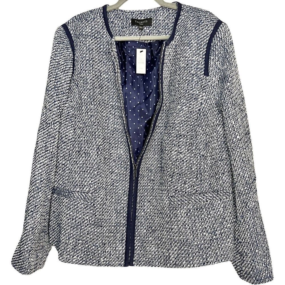 Talbots NWT Blue White Tweed Zip Jacket Blazer Womens Plus Size 22W - 2X